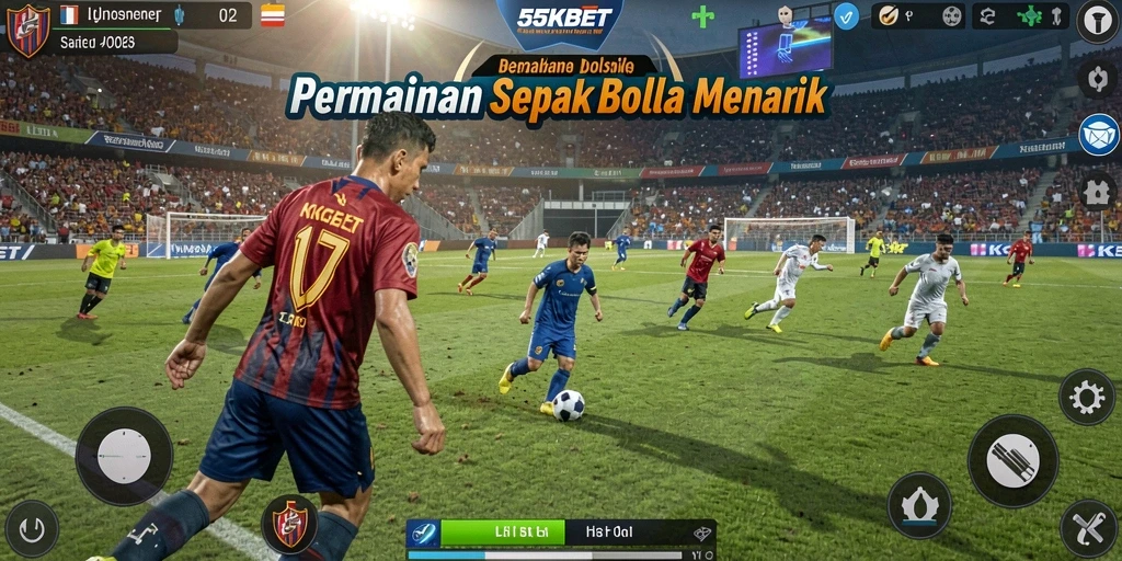Tangkapan layar permainan 55KBET dengan aksi sepak bola yang mengesankan.