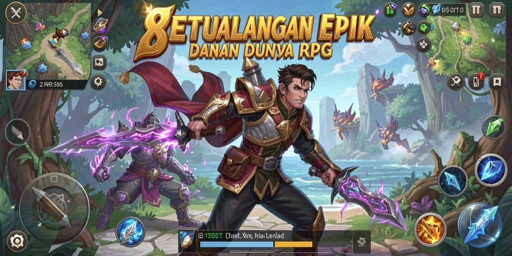 Screenshot dari gameplay RPG yang menampilkan petualangan seru di dunia 8HHH.