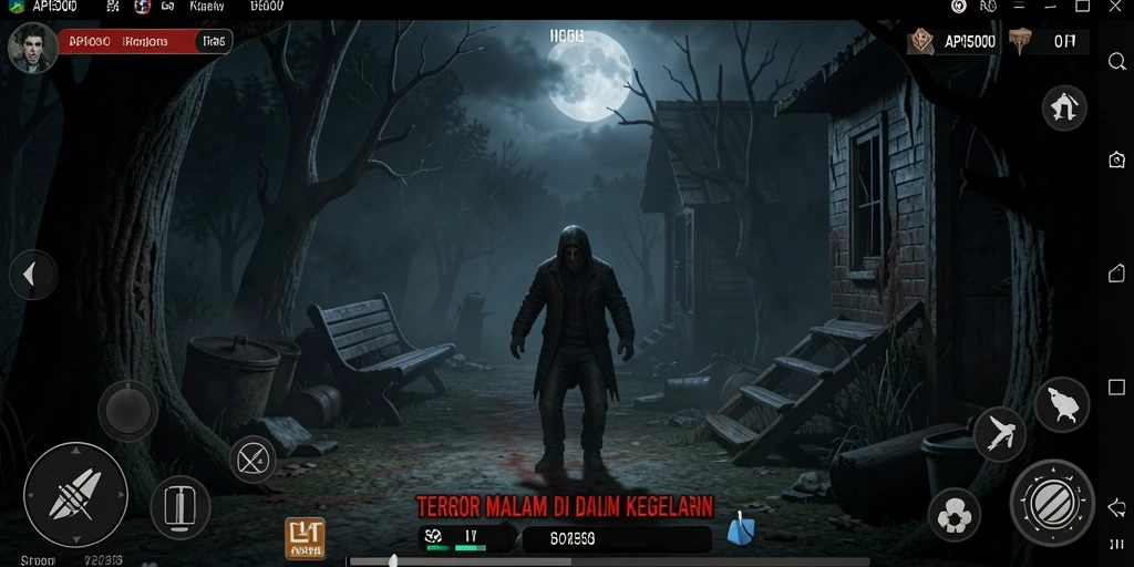 Screenshot gameplay API5000 menampilkan suasana mencekam dengan makhluk menyeramkan.
