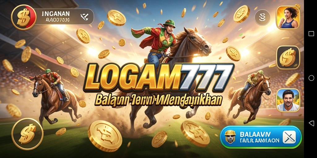 Tampilan gameplay seru LOGAM777 dengan balapan mendebarkan.