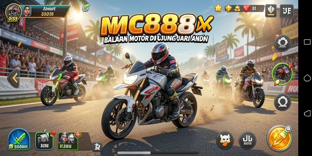 Gameplay seru MC888 menampilkan aksi balapan motor yang mendebarkan.