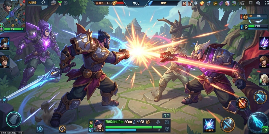Tampilan gameplay seru dari N06 dalam pertarungan tim MOBA.