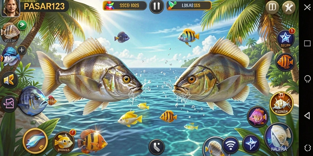 Screenshot gameplay PASAR123 yang menunjukkan keseruan menembak ikan.