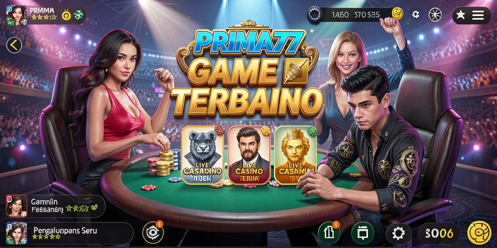 Screenshot utama PRIMA77 yang menampilkan dealer langsung dan gameplay seru.