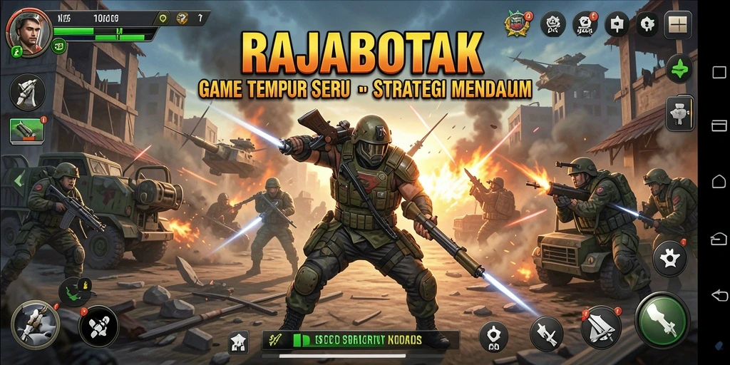 Tampilan utama gameplay RAJABOTAK dengan aksi tembak-menembak yang seru.