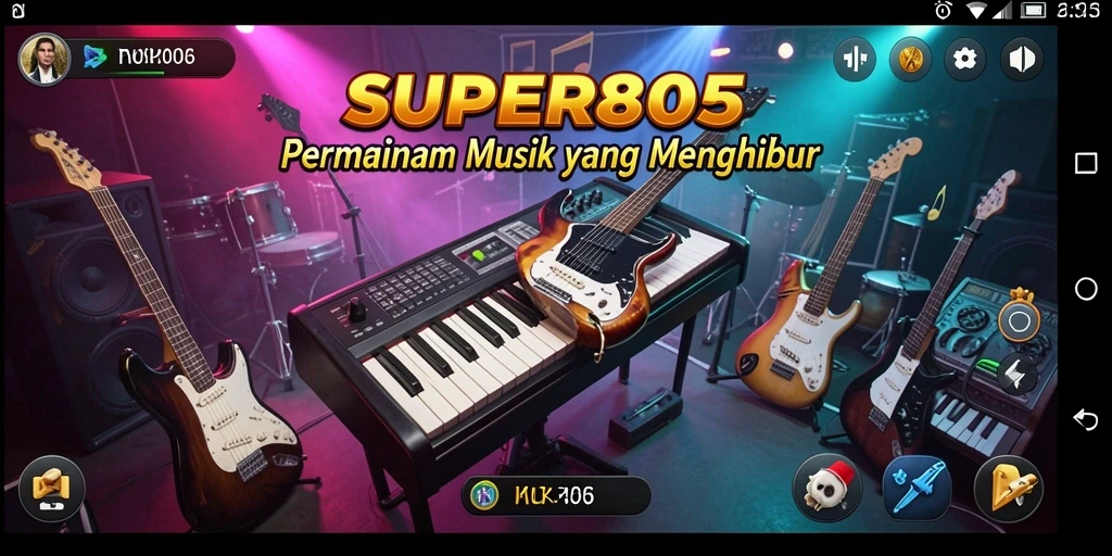 Tampilan gameplay SUPER805 dengan berbagai genre musik yang seru.