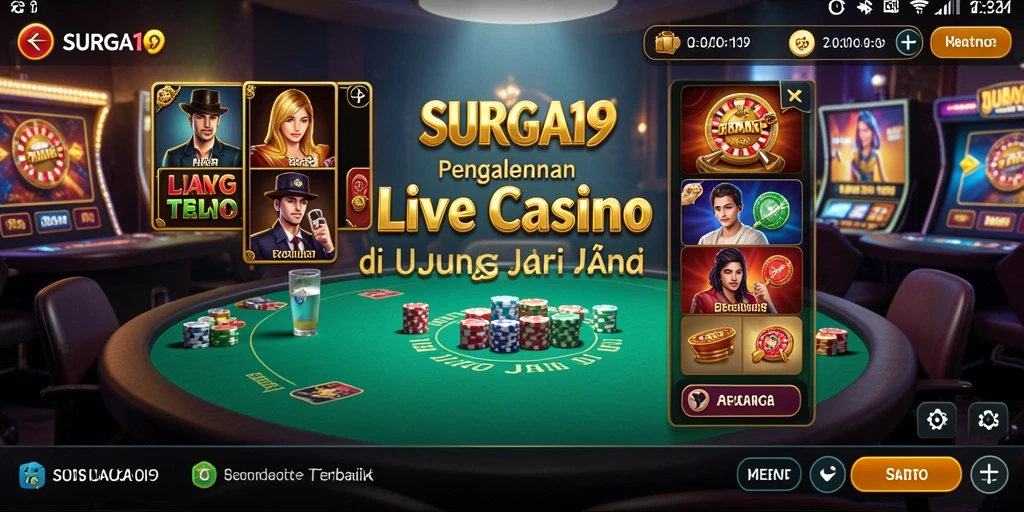 Screenshot gameplay SURGA19 yang menunjukkan dealer dan meja permainan.