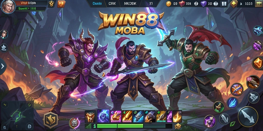 Tangkapan layar gameplay WIN88 yang mengesankan dalam pertempuran MOBA.