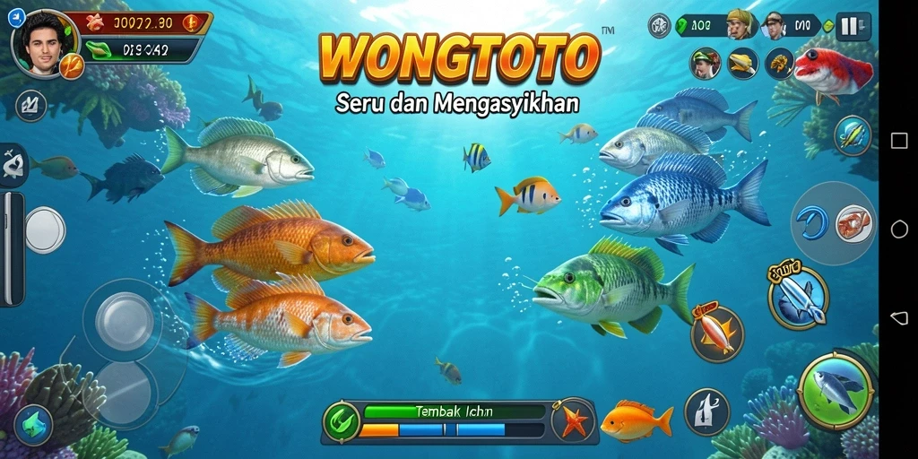 Gambar tampilan gameplay WONGTOTO yang seru saat menembak ikan.